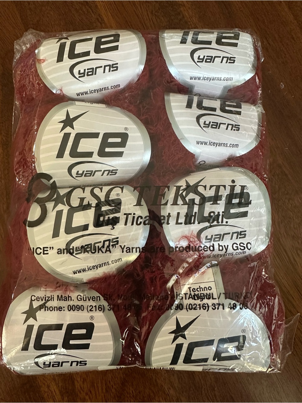 New ICE Dark Red Techno Light Eyelash Yarn 8 for Knitting & Crochet Craft Lei